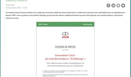 Article Energie Today consacré aux transformateurs EcoDesign Circé