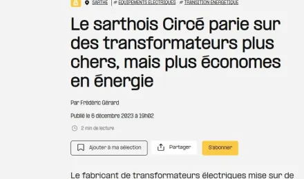 Article Le Journal des Entreprises consacré aux transformateurs EcoDesign Circé
