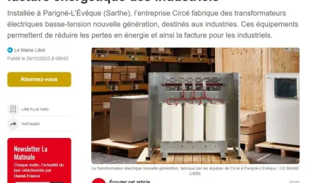 Article Ouest-France consacré aux transformateurs EcoDesign Circé