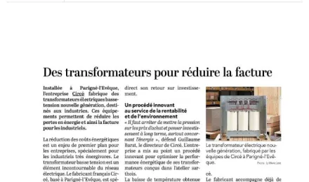Article Le Maine Libre consacré aux transformateurs EcoDesign Circé