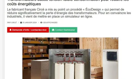 Article PEI consacré aux transformateurs EcoDesign Circé