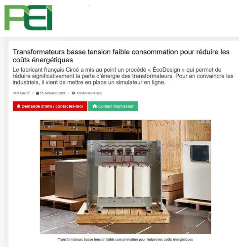 Article PEI consacré aux transformateurs EcoDesign Circé